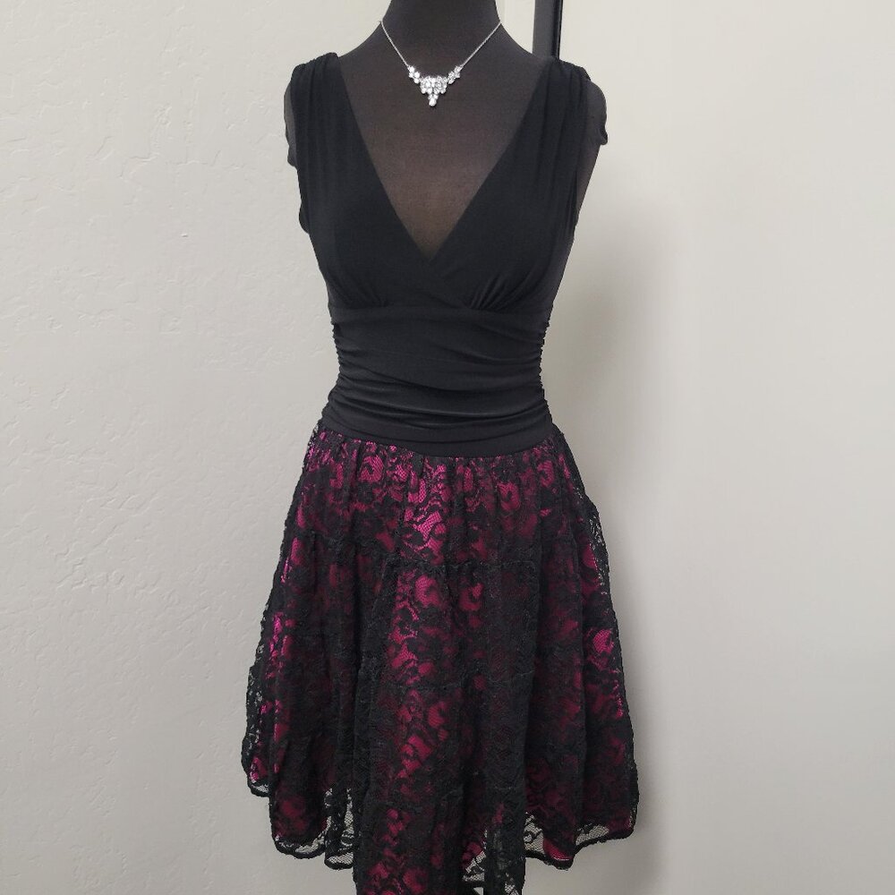 Black Dress with Fuchsia Underskirt